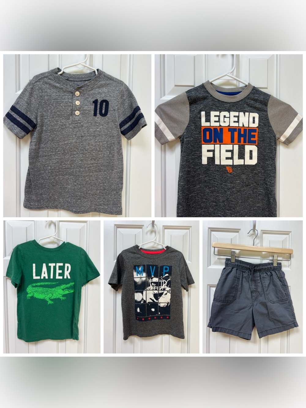 6 pcs Boy’s OshKosh and Old Navy Short Sleeve Shirts and Shorts (Size: 5T)
